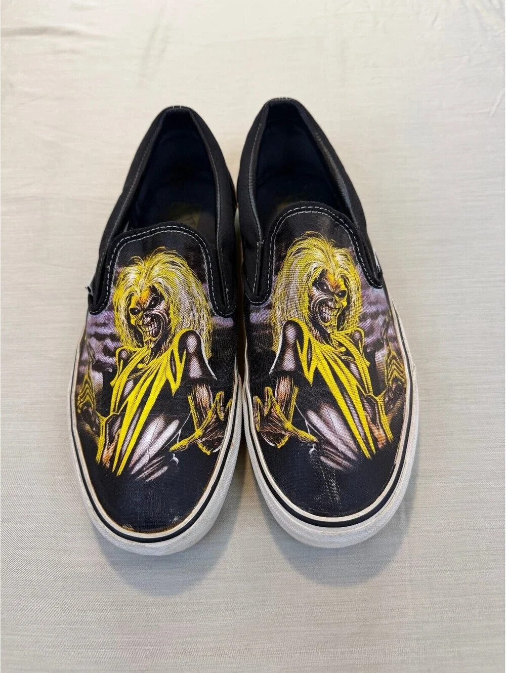 Iron Maiden Vans Slip-On Shoes Eddie Graphic Design, Size 10M, Black Canvas